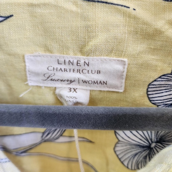 NWT CHARTER CLUB LUXURY 100% LINEN FLORAL  LS TUNIC BLOUSE- SIZE 3X - Picture 2 of 8